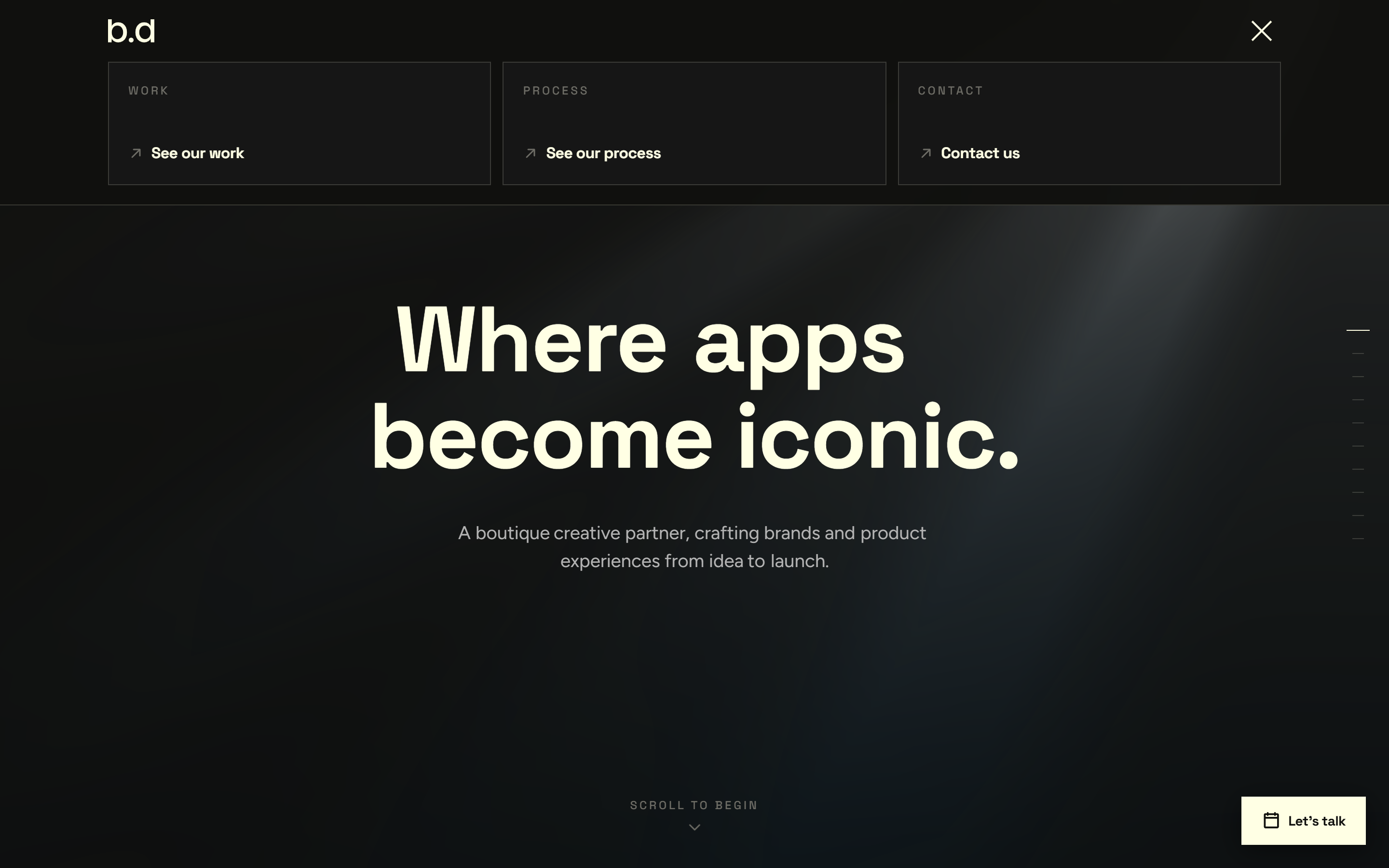 The nav card menu, open