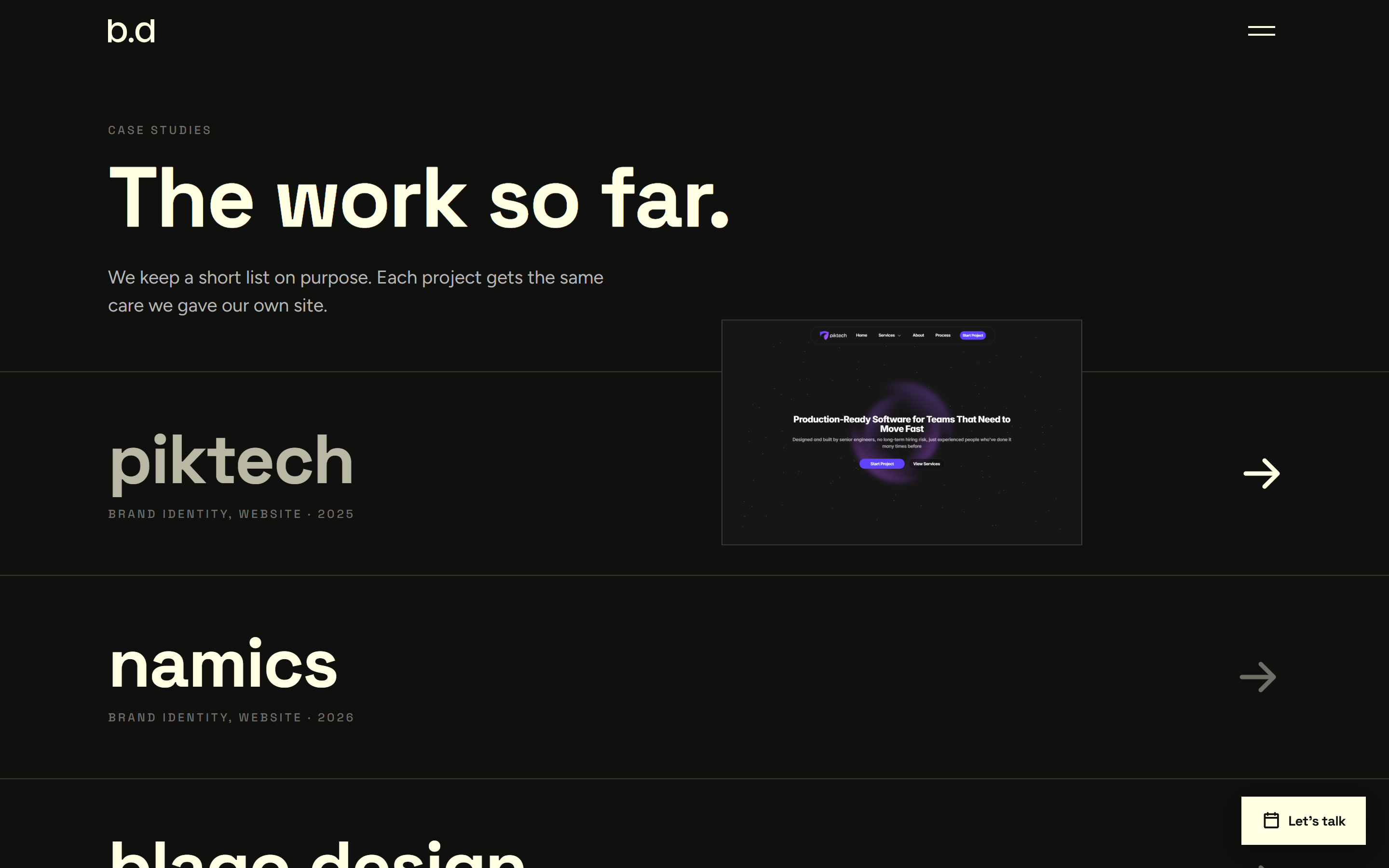 The work index with a cursor-following preview