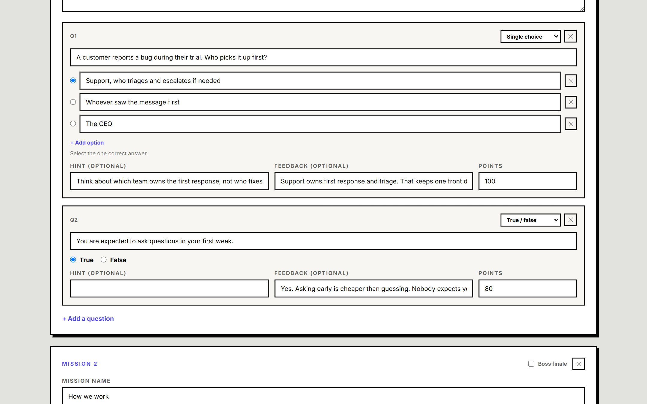 The question builder inside the create wizard