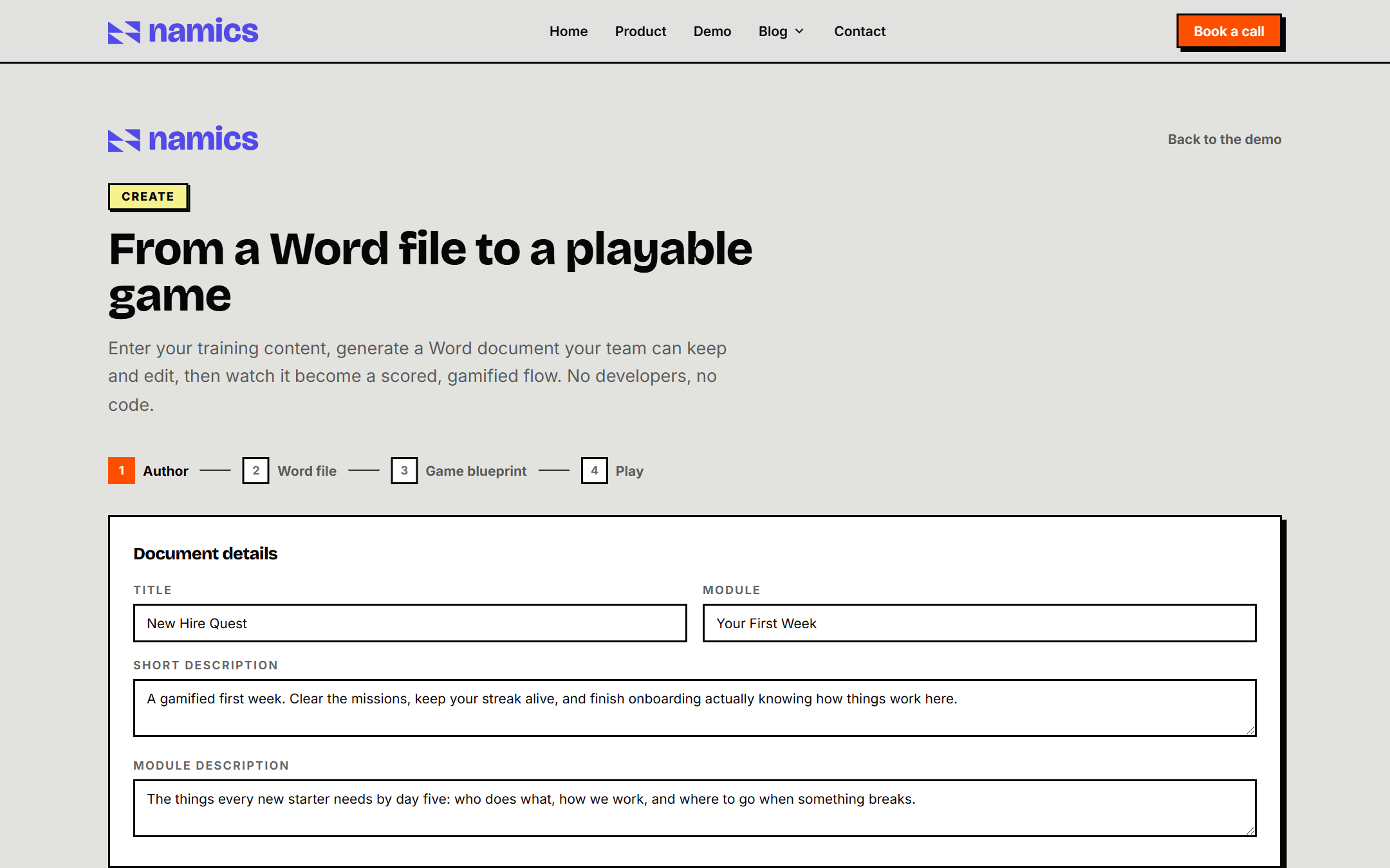 The create wizard, step one