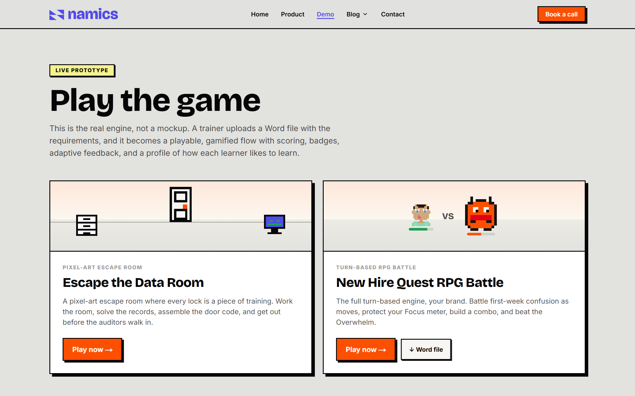 The play-the-game demo hub