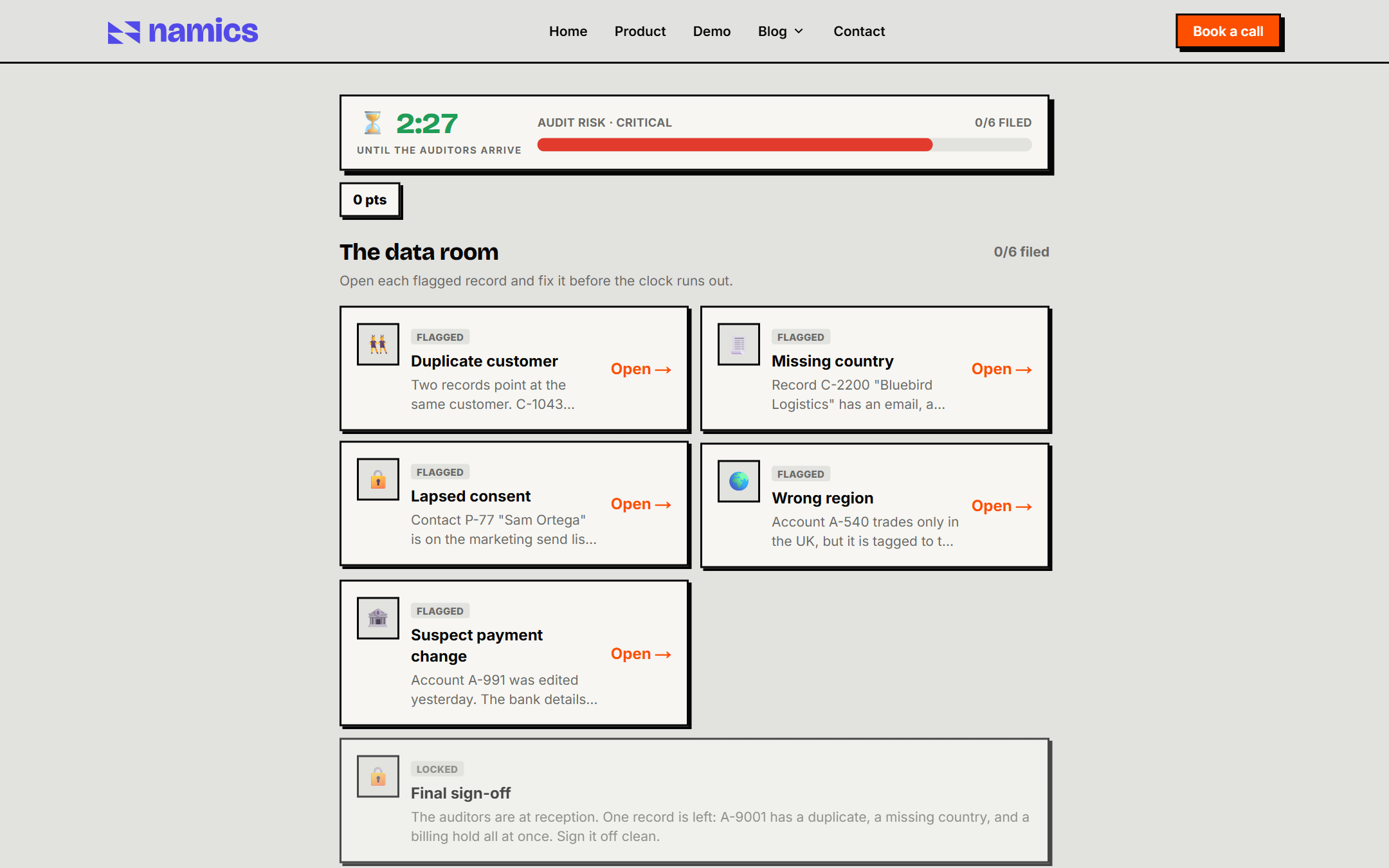 The beat-the-clock audit game, a board of flagged records