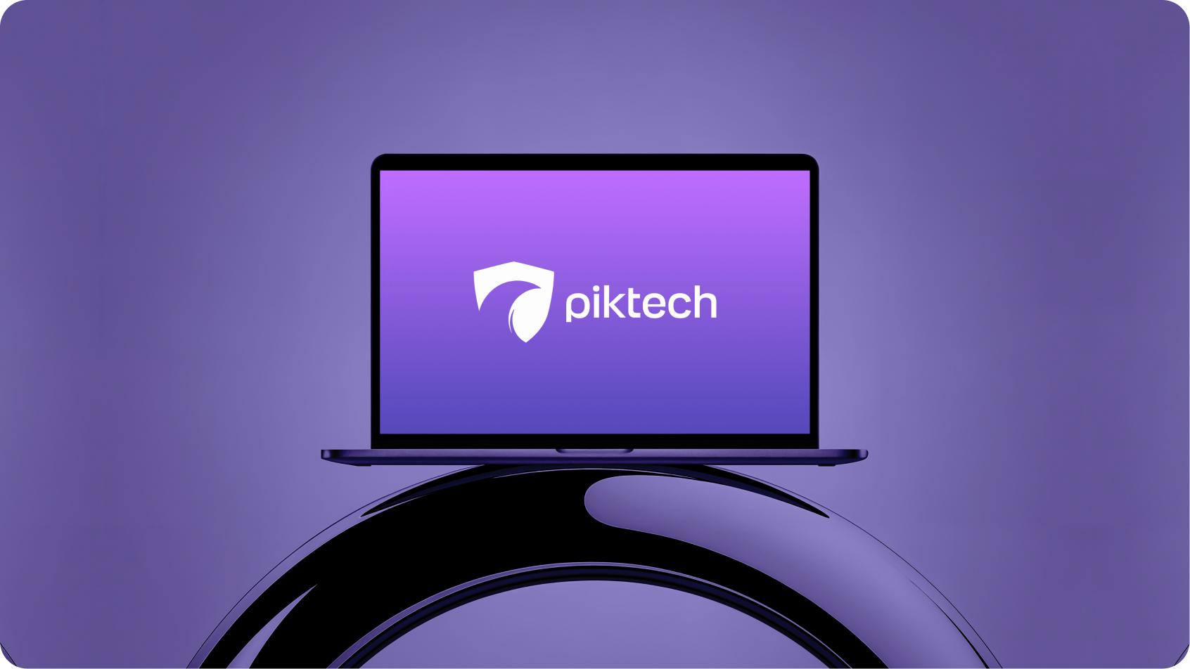 The piktech logo on a laptop screen