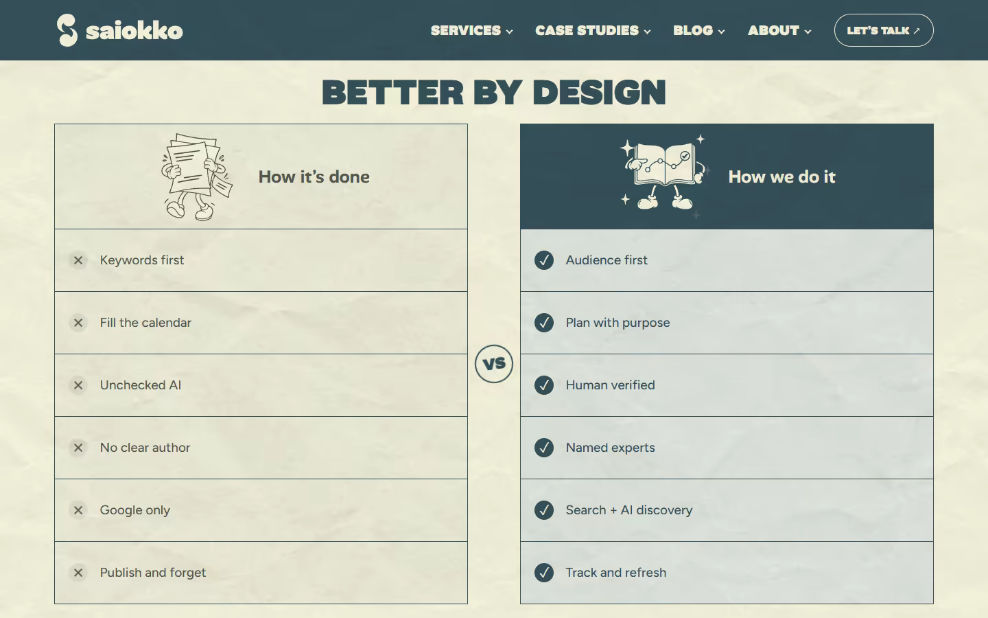 Blue comparison section with How it is done and How we do it columns